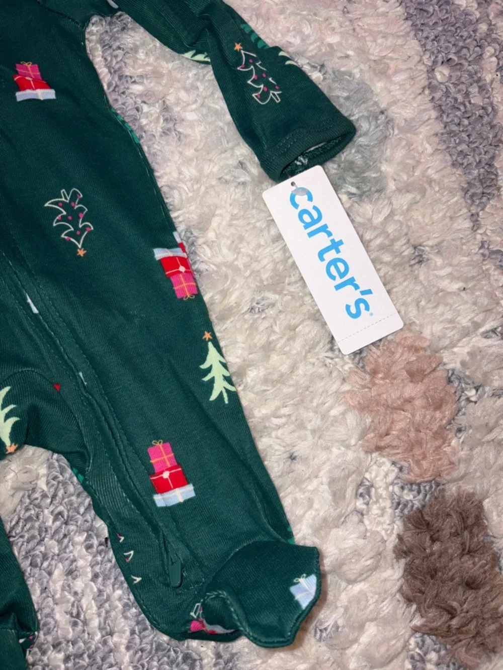 Carter's Green Holiday Print Footed One-Piece